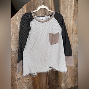 R2 Black and Brown Striped Long Sleeve Tee